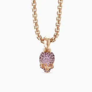 Collier Crâne Pavé Violet Or Finition Rose