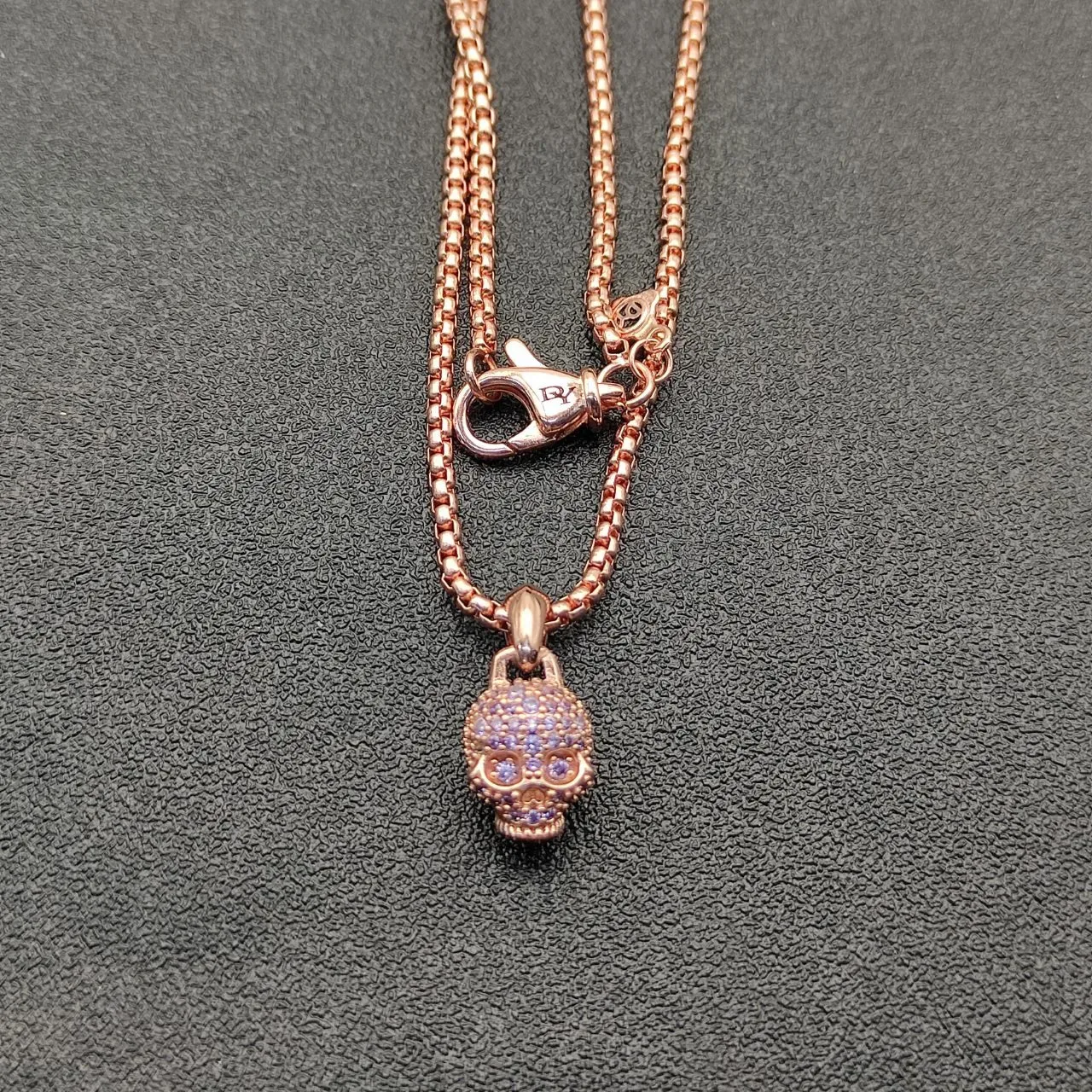 Collier Crâne Pavé Violet Or Finition Rose 7