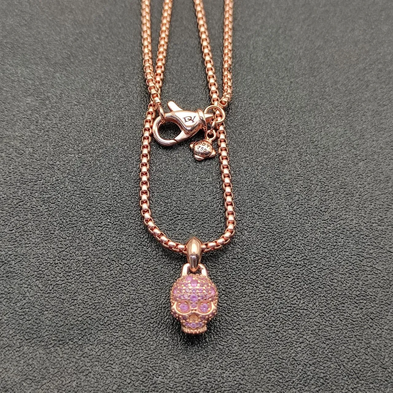 Collier Crâne Pavé Violet Or Finition Rose 8