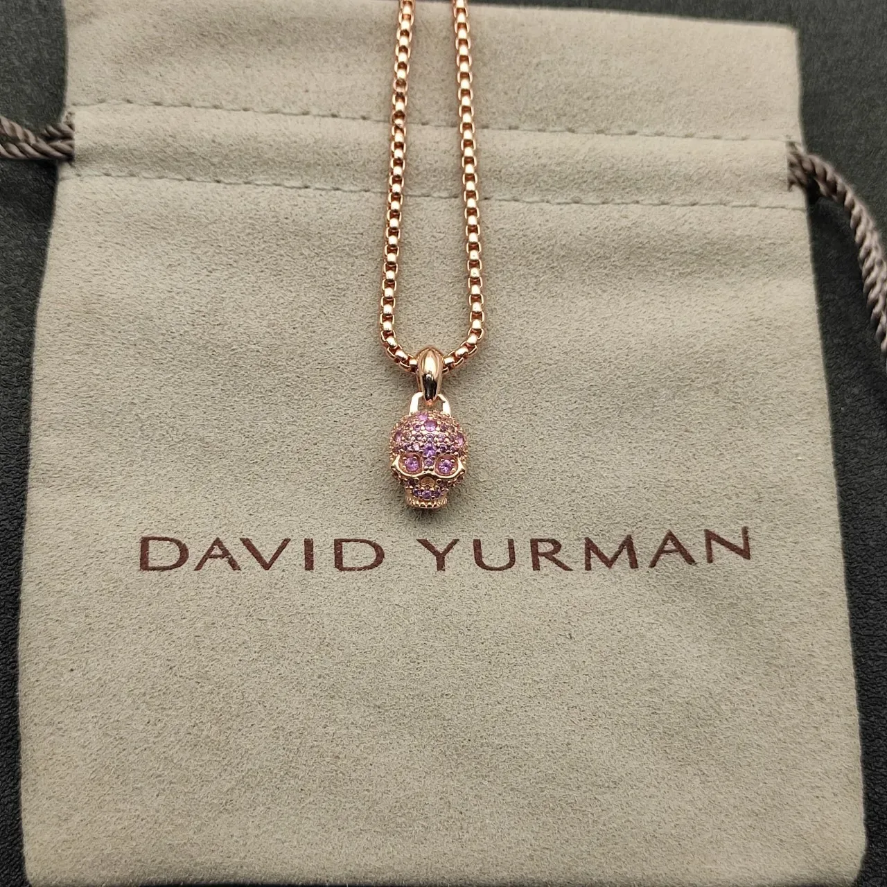 Collier Crâne Pavé Violet Or Finition Rose 9