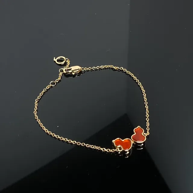 Gold Red Chain Double Charm Pendant Bracelet 3