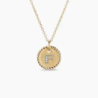 Collier pendentif initial F avec bord de corde en or
