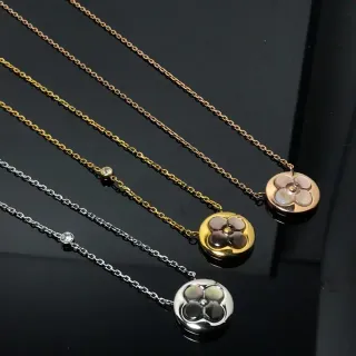Gold Silver Circular Floral Pendant Mother-of-Pearl Inlay Necklace