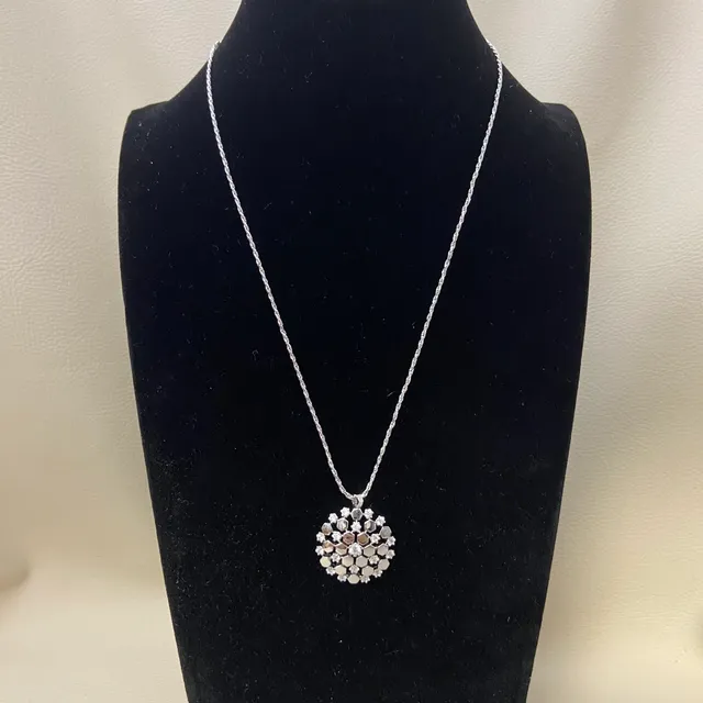 Gold Silver Hexagonal Pavé Setting Crystal Accents Necklace 6