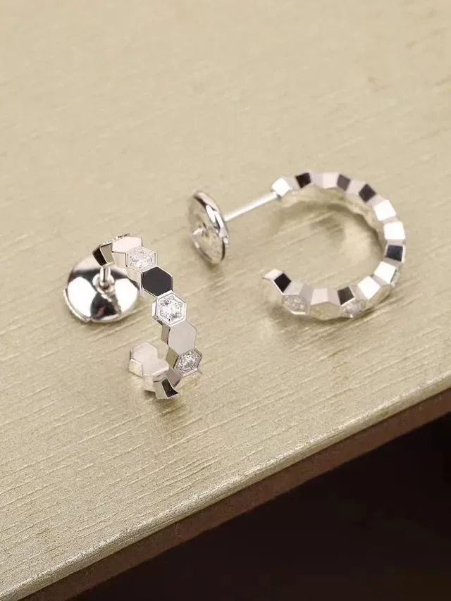 Gold Silver Hexagonal Segmented Hinged Hoop Earrings 3