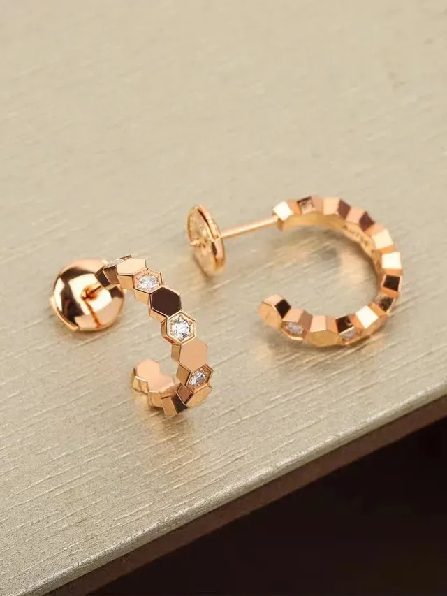 Gold Silver Hexagonal Segmented Hinged Hoop Earrings 4