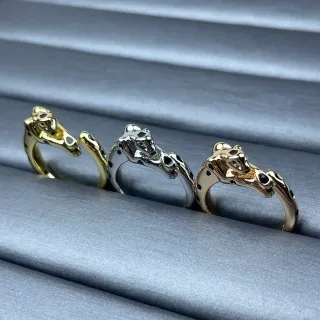 金银雕刻动物头图案开口带设计戒指