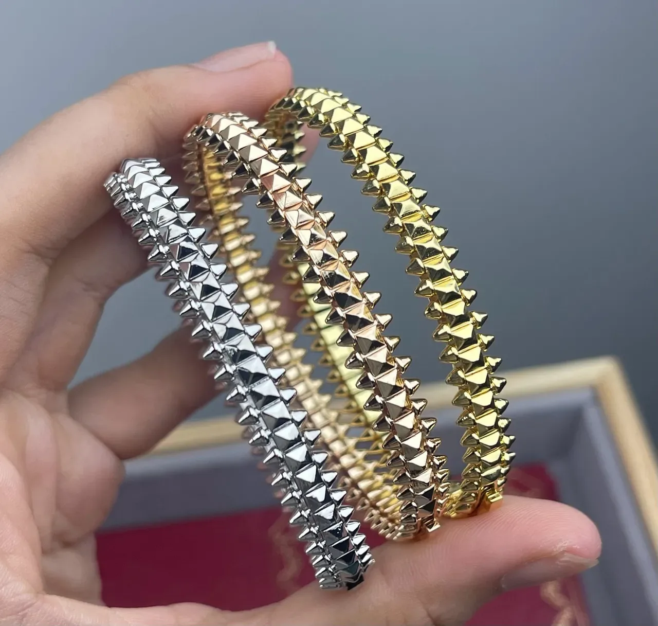 Gold Silver Spiked Pyramid-Stud Bracelet 2