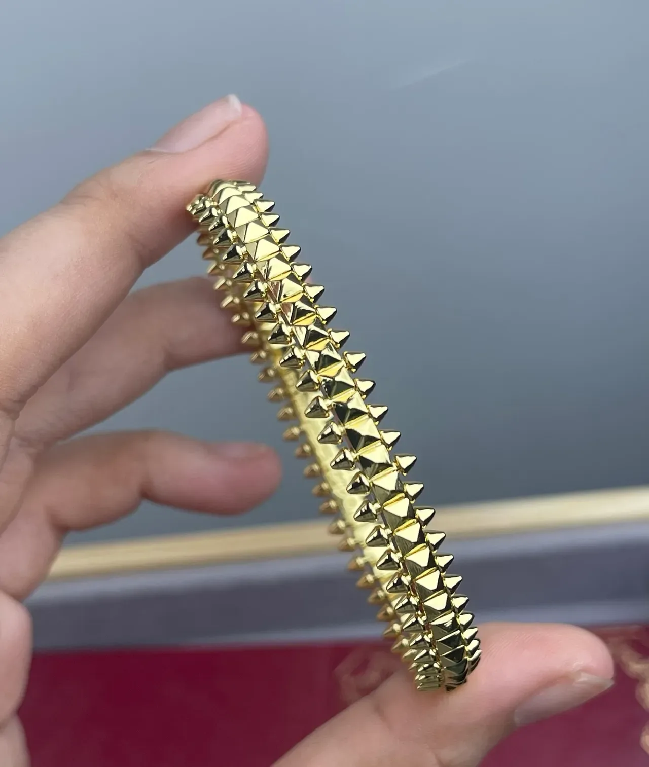 Gold Silver Spiked Pyramid-Stud Bracelet 3