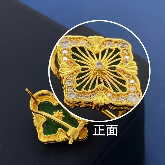 Gold-Tone Enamel and Crystal Quatrefoil Floral Brooches 2
