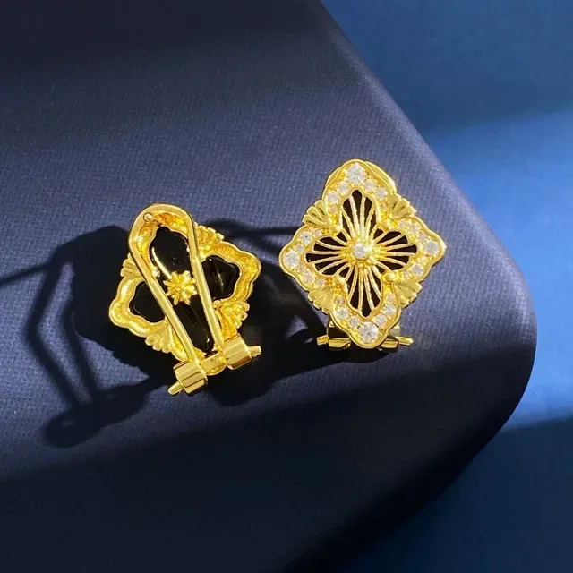 Gold-Tone Enamel and Crystal Quatrefoil Floral Brooches 3