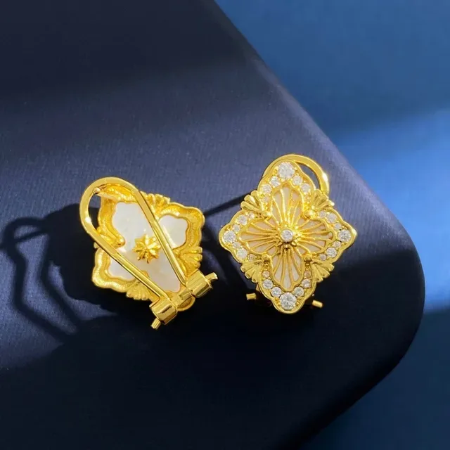 Gold-Tone Enamel and Crystal Quatrefoil Floral Brooches 5
