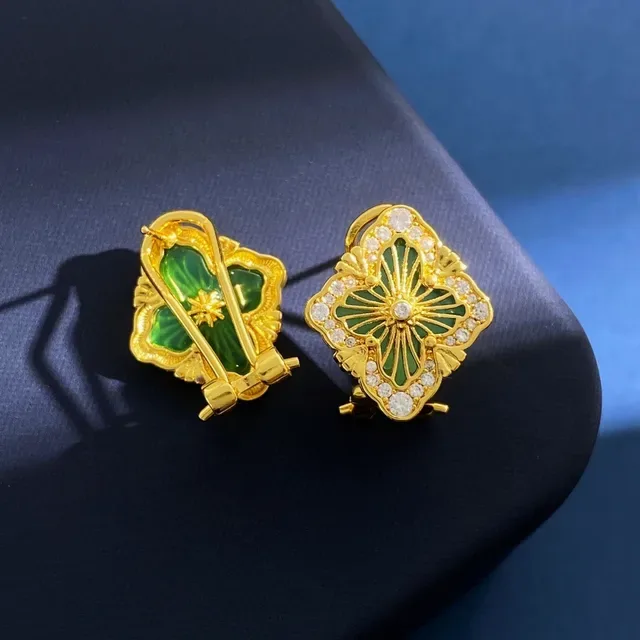 Gold-Tone Enamel and Crystal Quatrefoil Floral Brooches 6