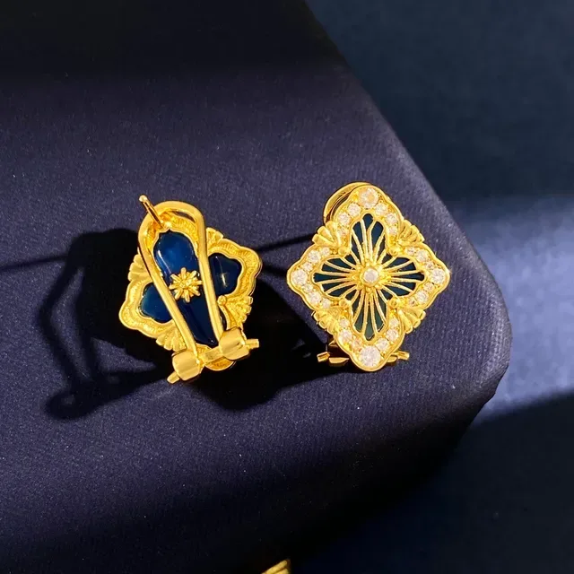 Gold-Tone Enamel and Crystal Quatrefoil Floral Brooches 7