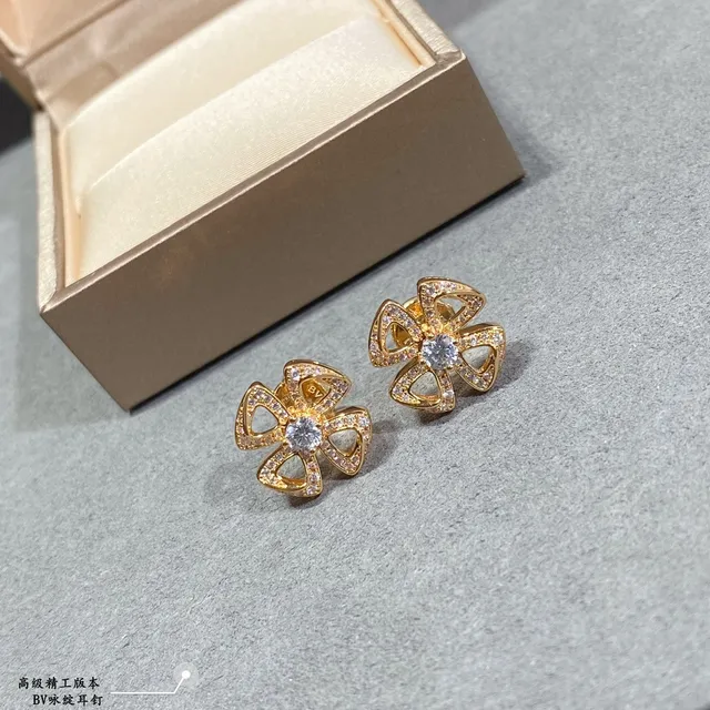 Gold-Tone Flower Pavé Stud Earrings 2