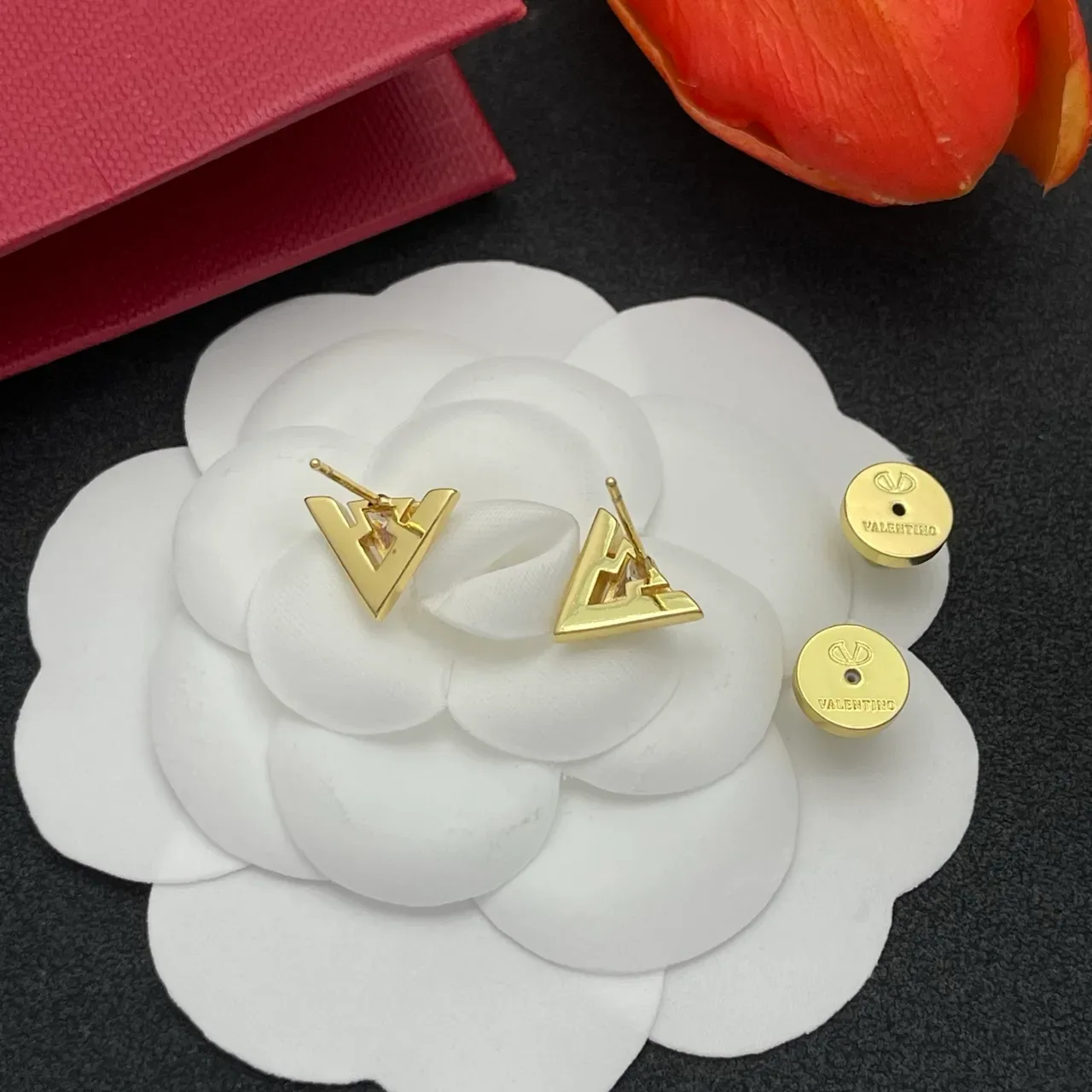 Gold-Tone Geometric V-Shaped Triangular Stone Stud Earrings 3