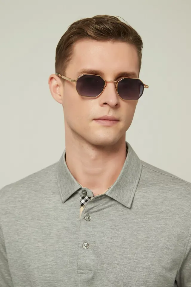Gold-Tone Octagonal Amber Lens Sunglasses 6