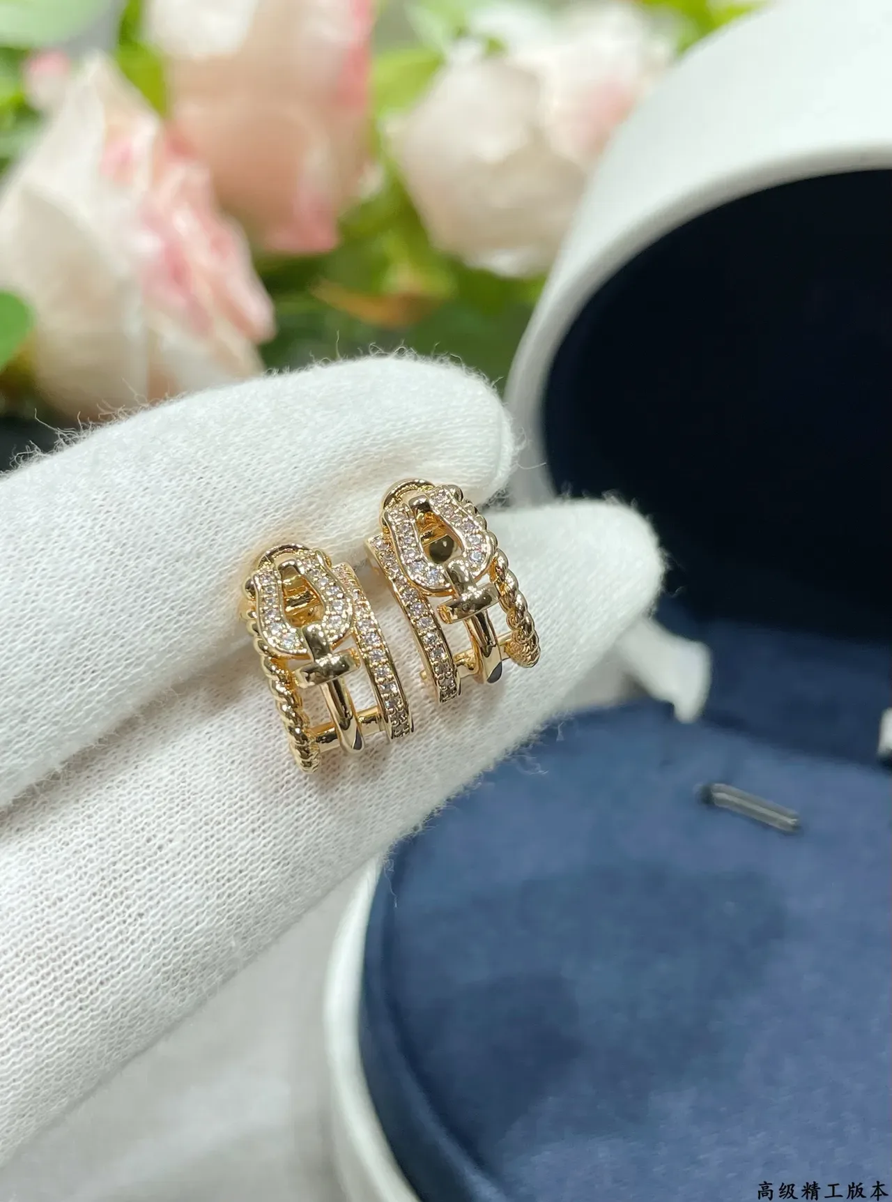 Gold-Tone Pavé Rope-Textured Hinged Hoop Earrings 5