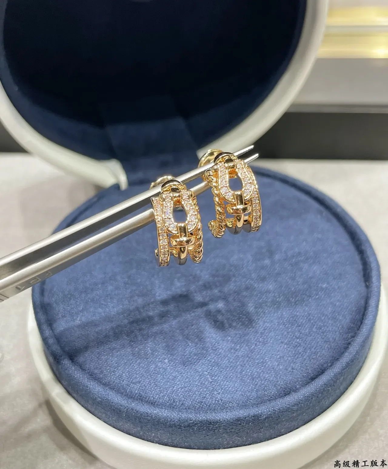 Gold-Tone Pavé Rope-Textured Hinged Hoop Earrings 7