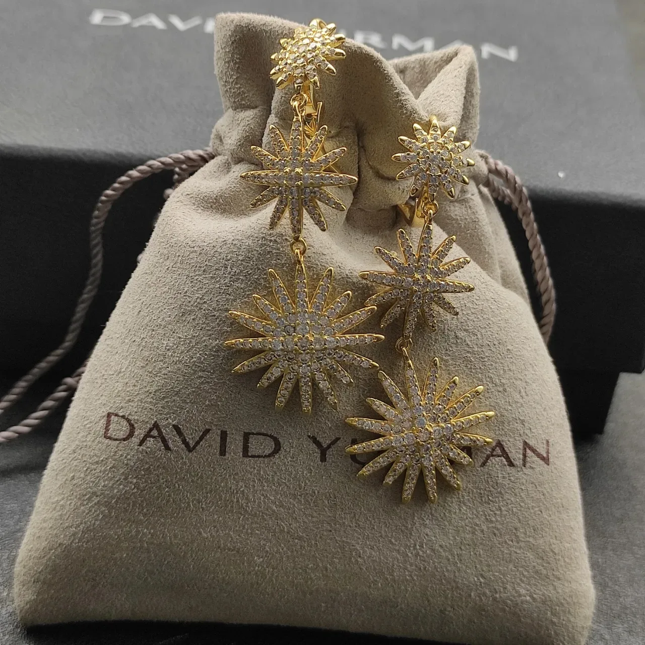 Gold-Tone Pavé Starburst Three-Tier Dangling Earrings 5