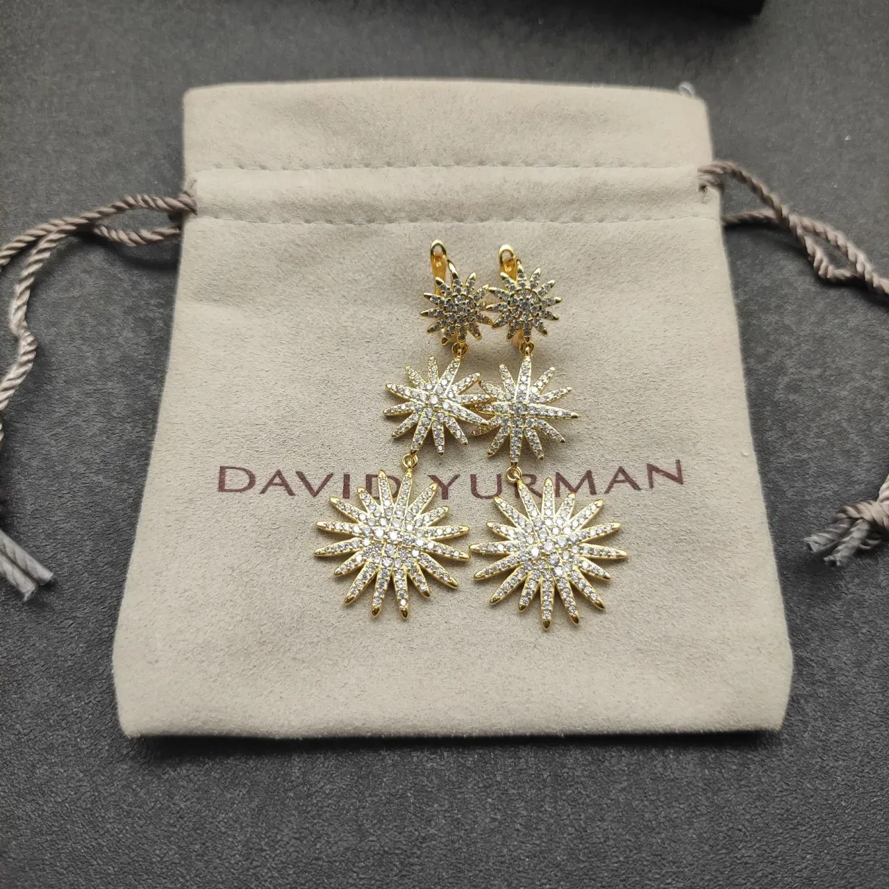 Gold-Tone Pavé Starburst Three-Tier Dangling Earrings 7