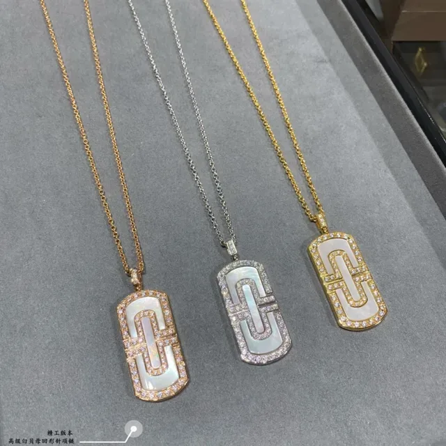 Gold-Tone Rectangular Pavé-Set Mother-of-Pearl Pendant Necklace 3