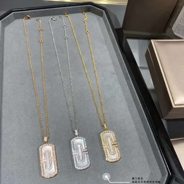 Gold-Tone Rectangular Pavé-Set Mother-of-Pearl Pendant Necklace 7