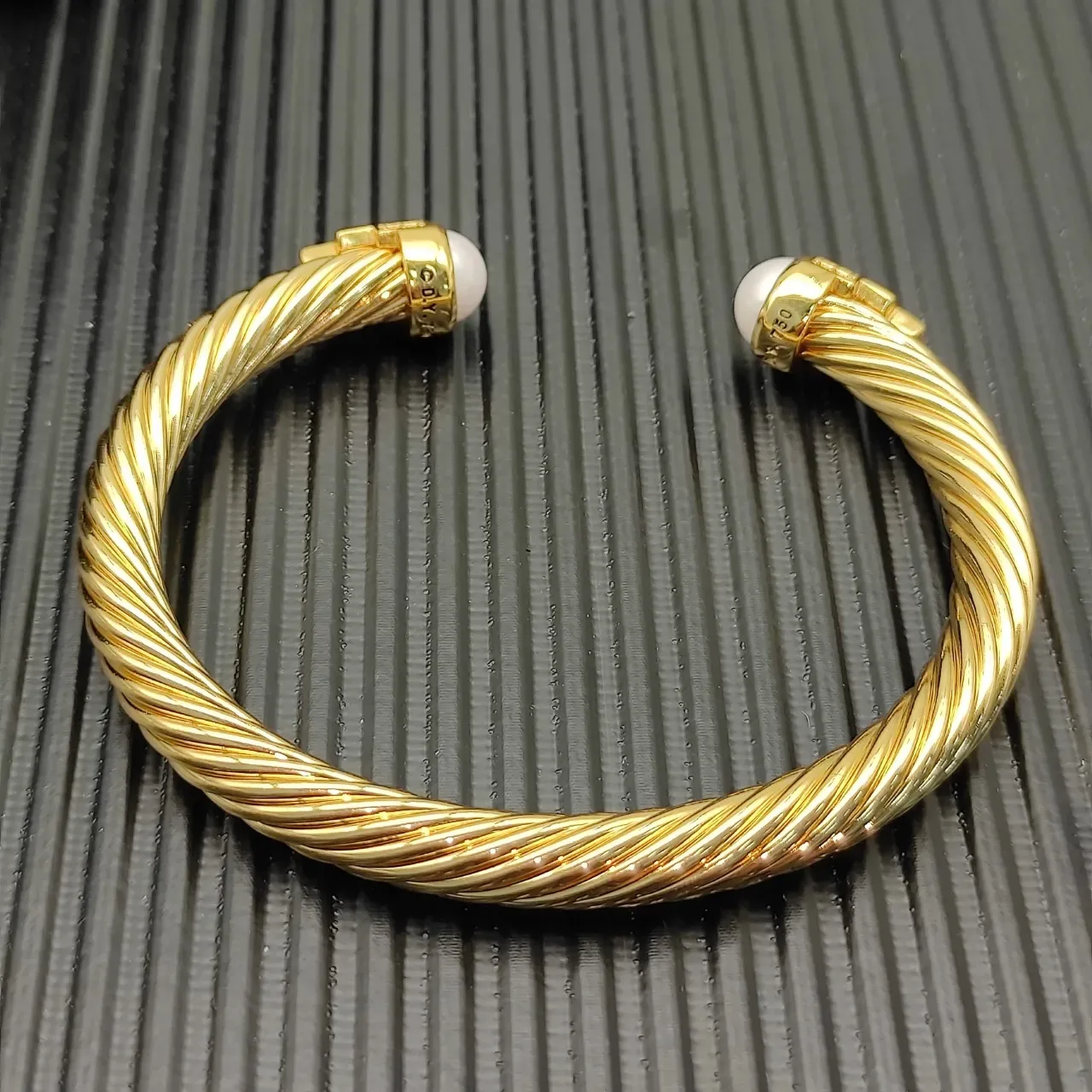 Gold-Tone Twisted Cable Pearl-End Pave-Crystal Bracelet 3