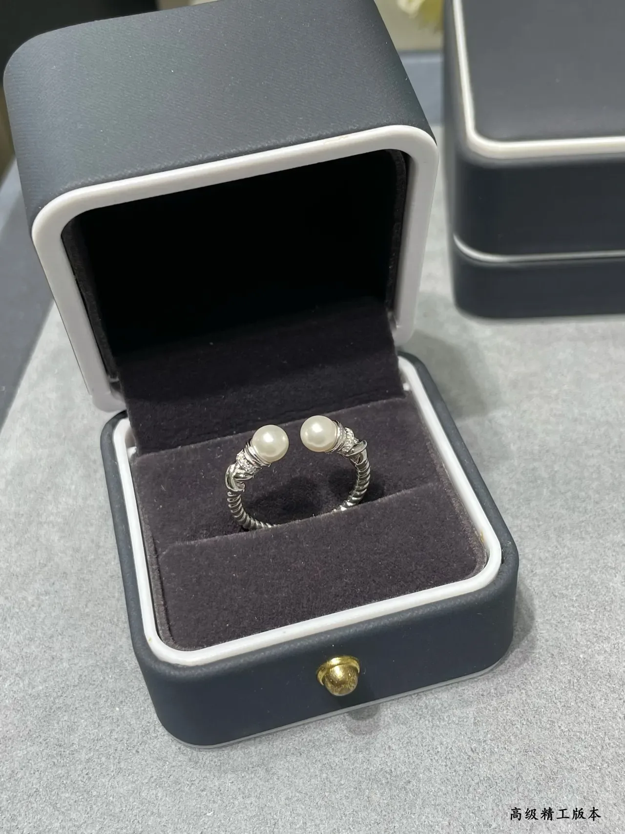 Gold-Toned Twisted Rope Double Pearl Open Ring 6