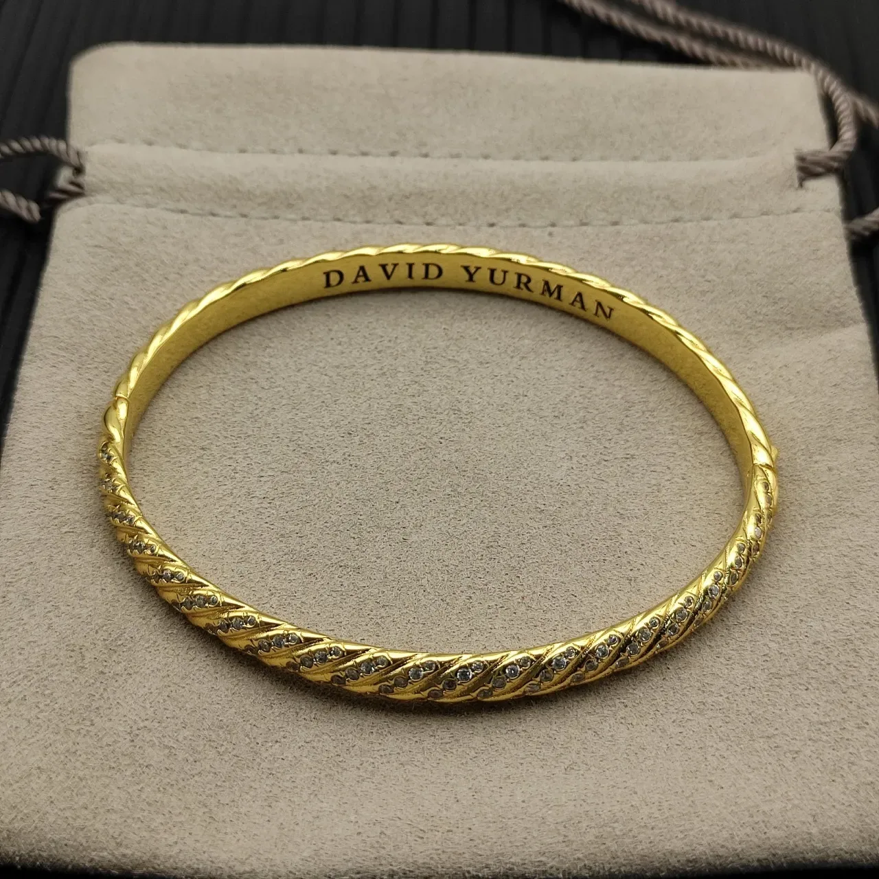 Gold Twisted Rope Pavé Diamond Bangle Bracelet 5