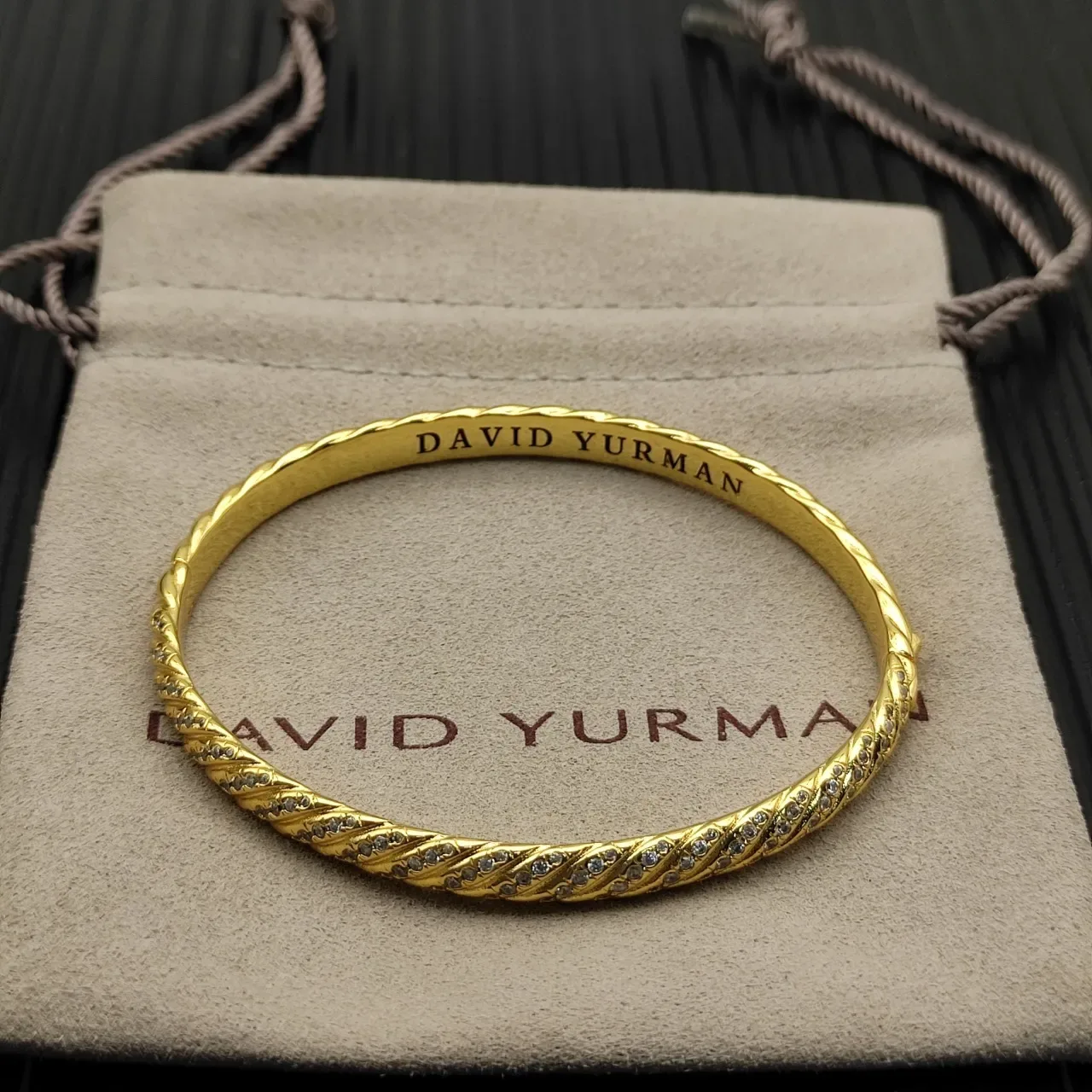 Gold Twisted Rope Pavé Diamond Bangle Bracelet 6