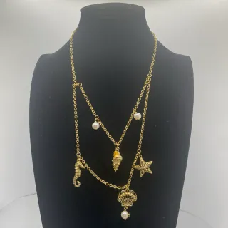 সোনার সাদা চেইন মাল্টি-চার্ম লেয়ারড ডিজাইন নেকলেস