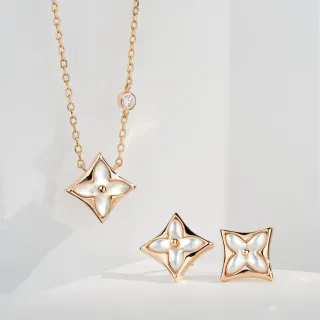Collier pendentif quatrefoil en or blanc avec inlay de nacre