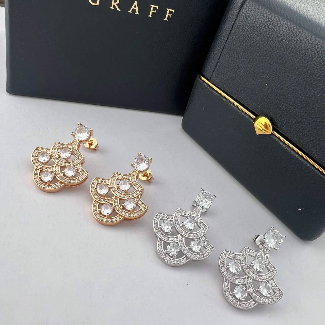GRAFF Fan-Shaped Pavé Crystal Earrings 4
