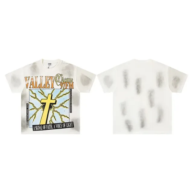Graphic-Print Tie-Dye Distressed Cross Motif T-Shirt 2