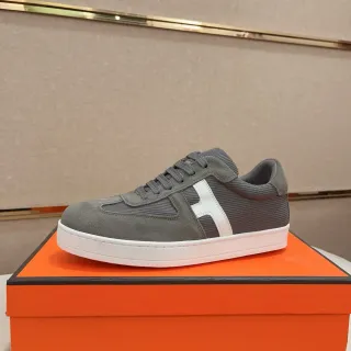 Gray and White Suede-Mesh Low-Top Sneaker