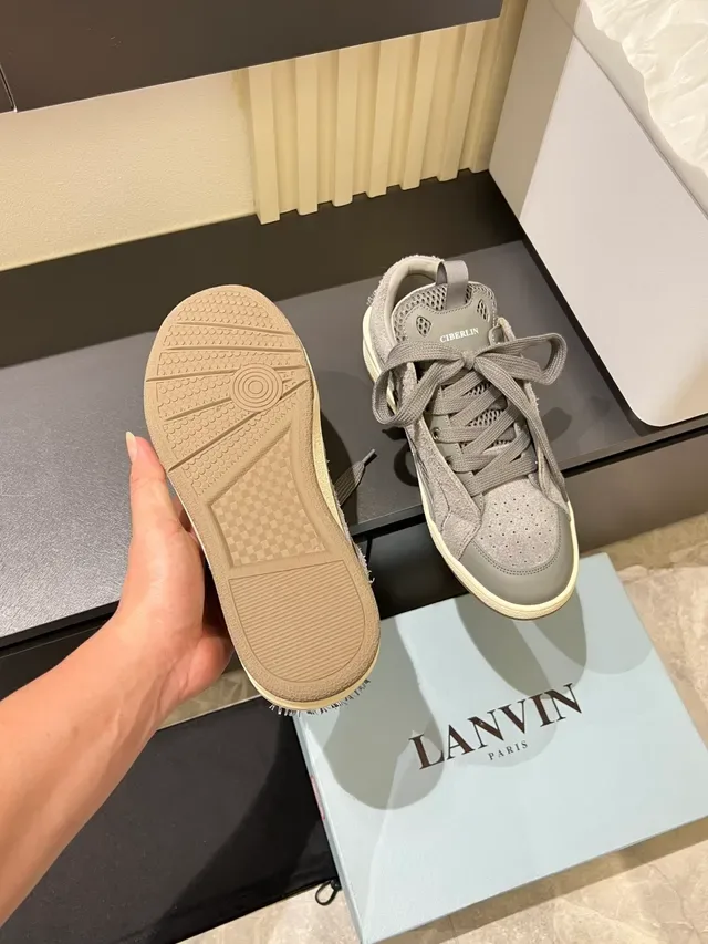Sneakers Gris en Matière Mixte Perforées à Lacets Style de Vie 4