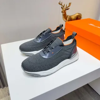 حذاء رياضي هجين رمادي برتقالي بقماش شبكي وإغلاق slip-on