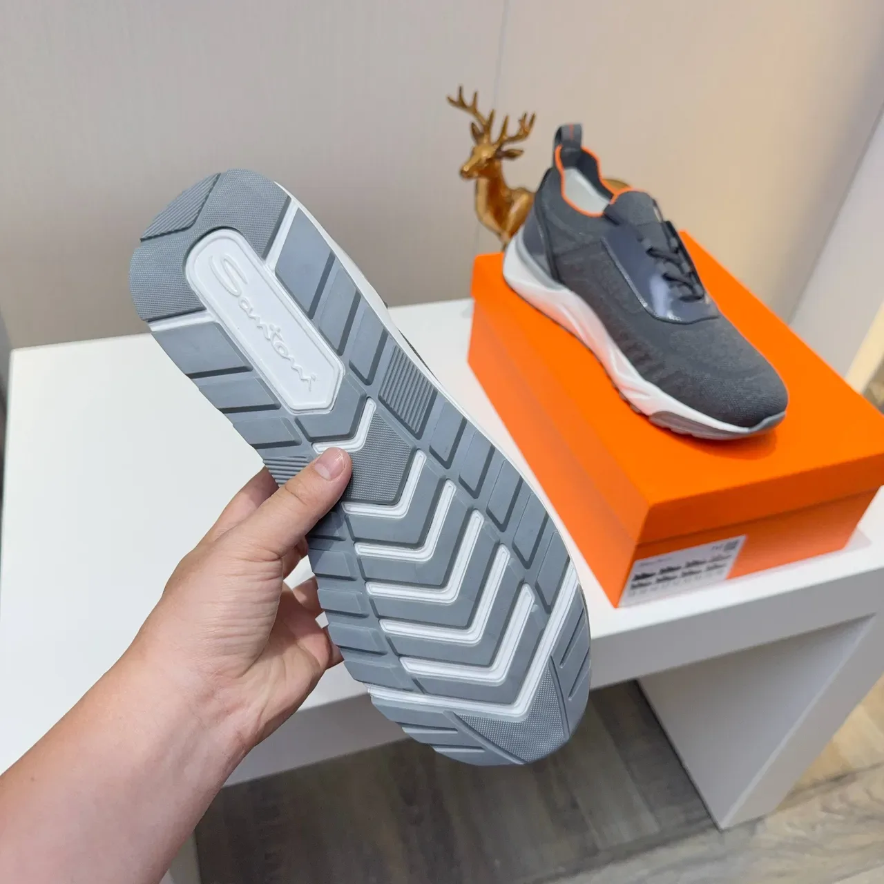Gray Orange Knit Upper Slip-On Hybrid Sneakers 4