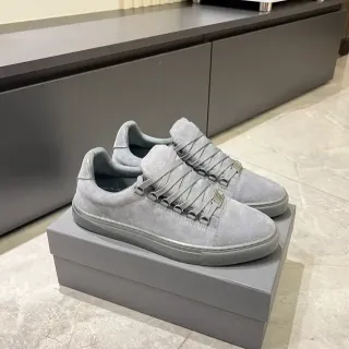 Gray Suede Low-Top Lace-Up Sneakers