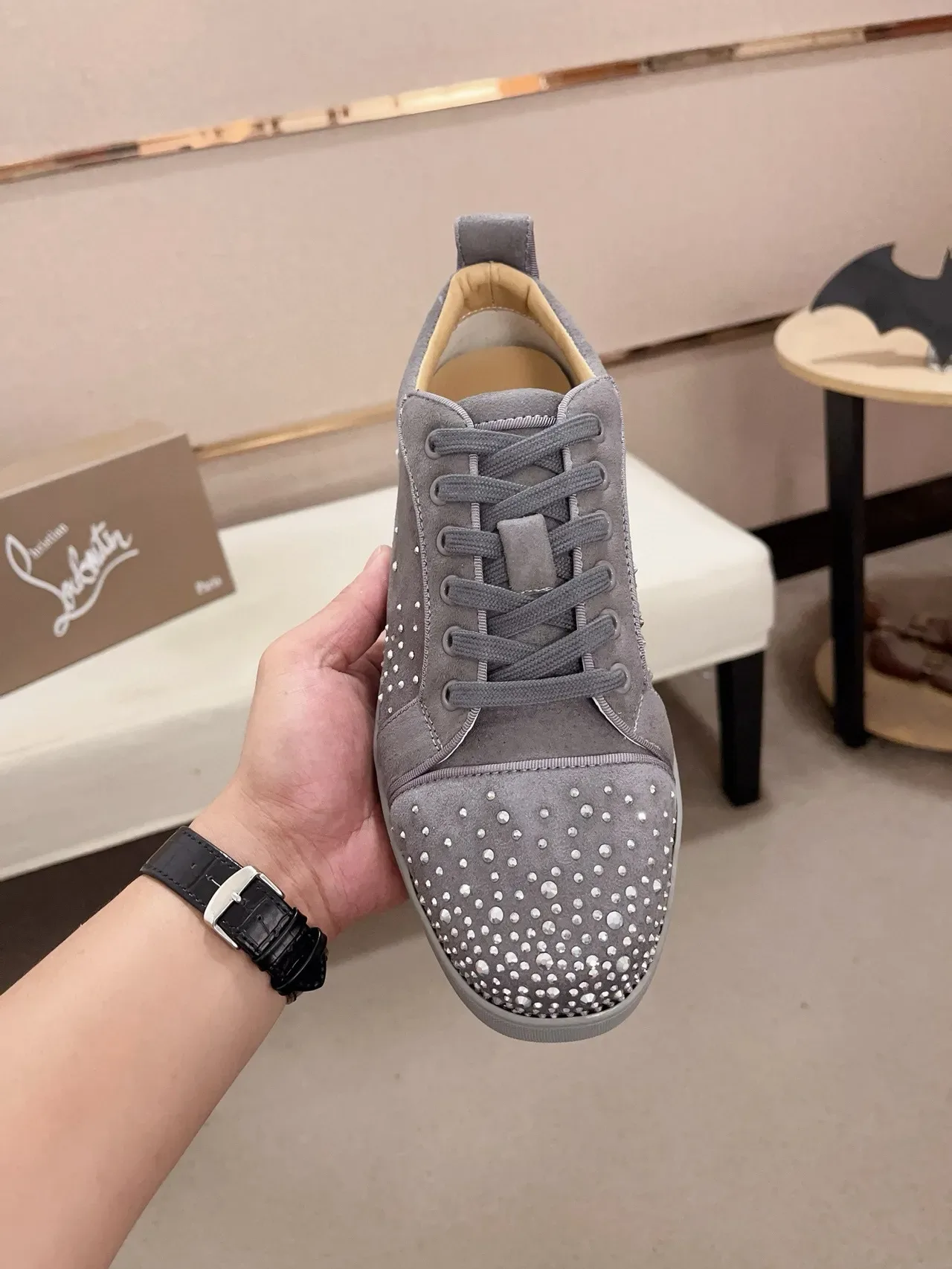 Gray Suede Studded Low-Top Lifestyle Sneaker 2