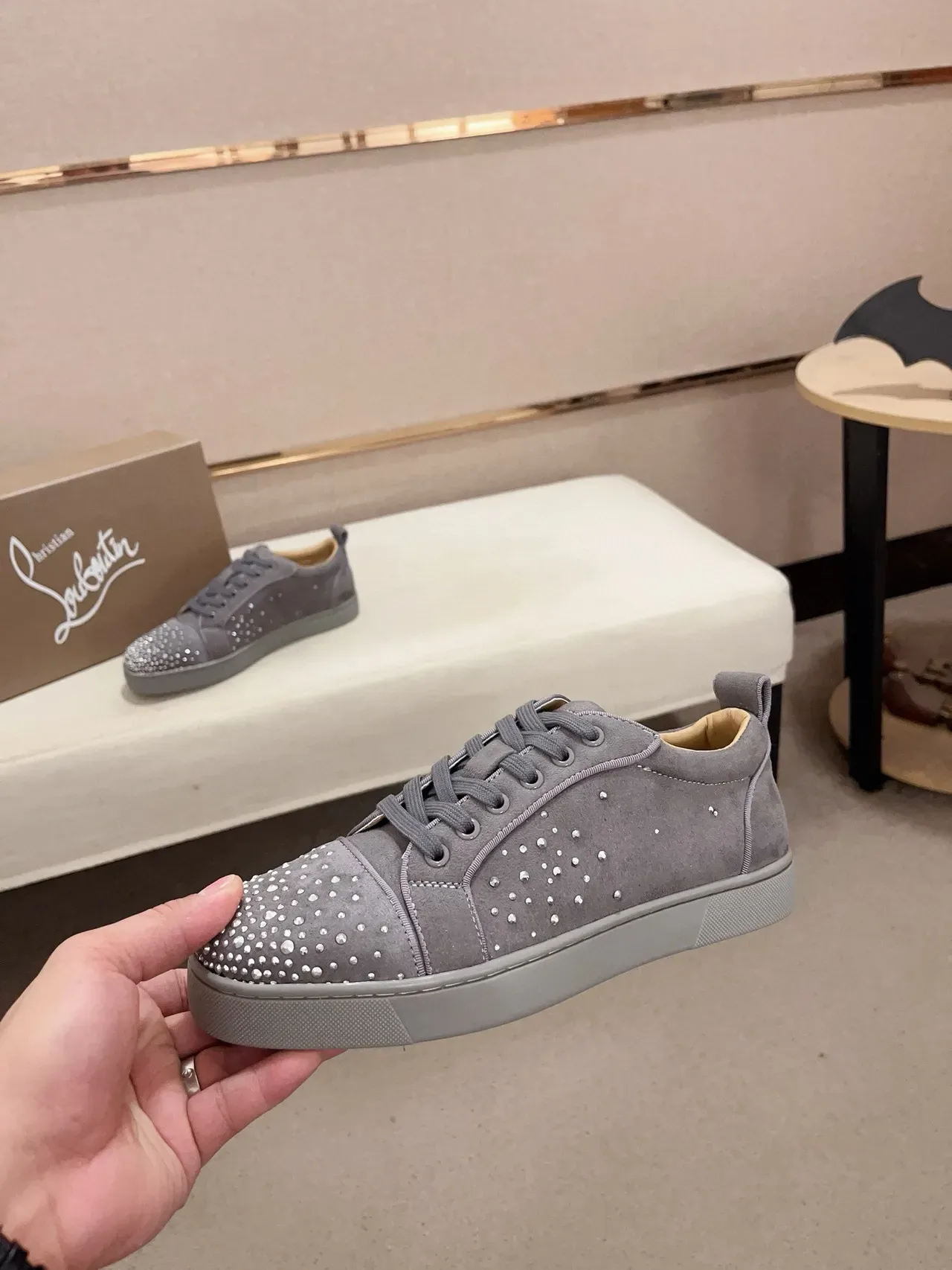 Gray Suede Studded Low-Top Lifestyle Sneaker 3