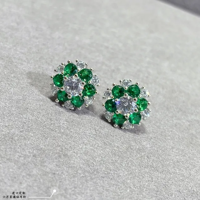 Green and Clear Stone Cluster Floral Stud Earrings 6