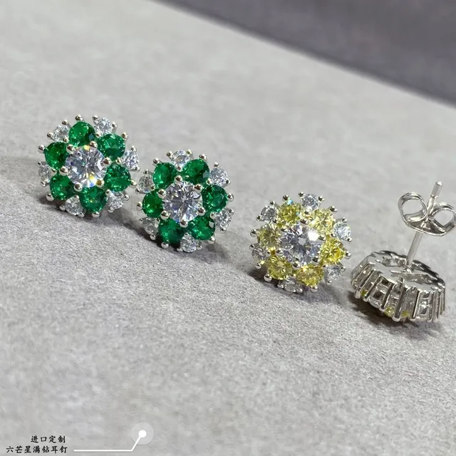 Green and Clear Stone Cluster Floral Stud Earrings 9