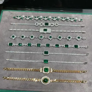Pulsera Oro Verde Esmeralda Set Pavé Cristal