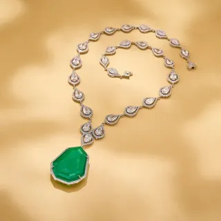 Collier Halo argent vert centre octagonal pierre en forme de poire