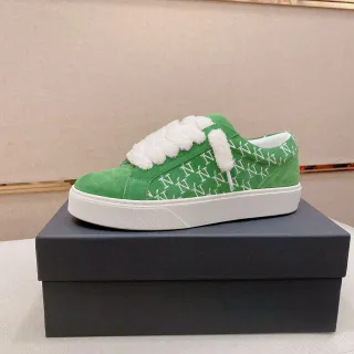 Green White Suede Upper Fluffy Strap Sneakers