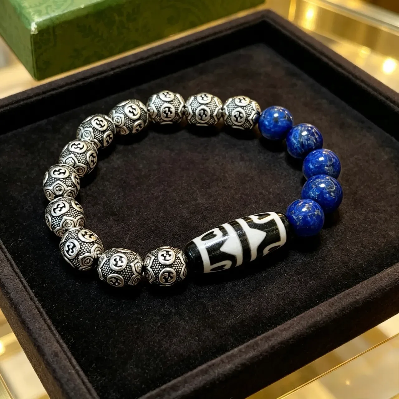Handcrafted Silver-Tone Metal and Lapis Lazuli Beaded Bracelet 2