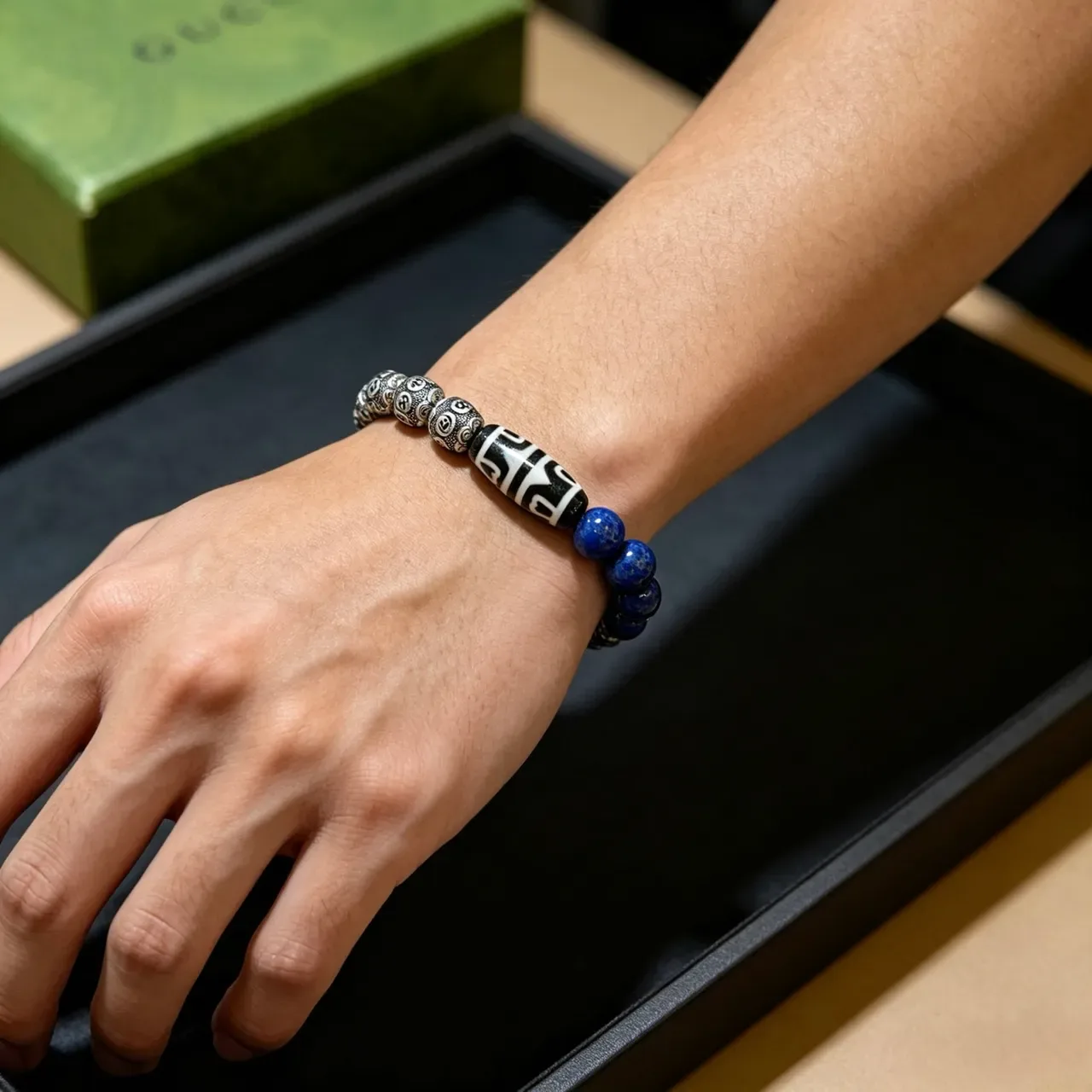 Handcrafted Silver-Tone Metal and Lapis Lazuli Beaded Bracelet 3