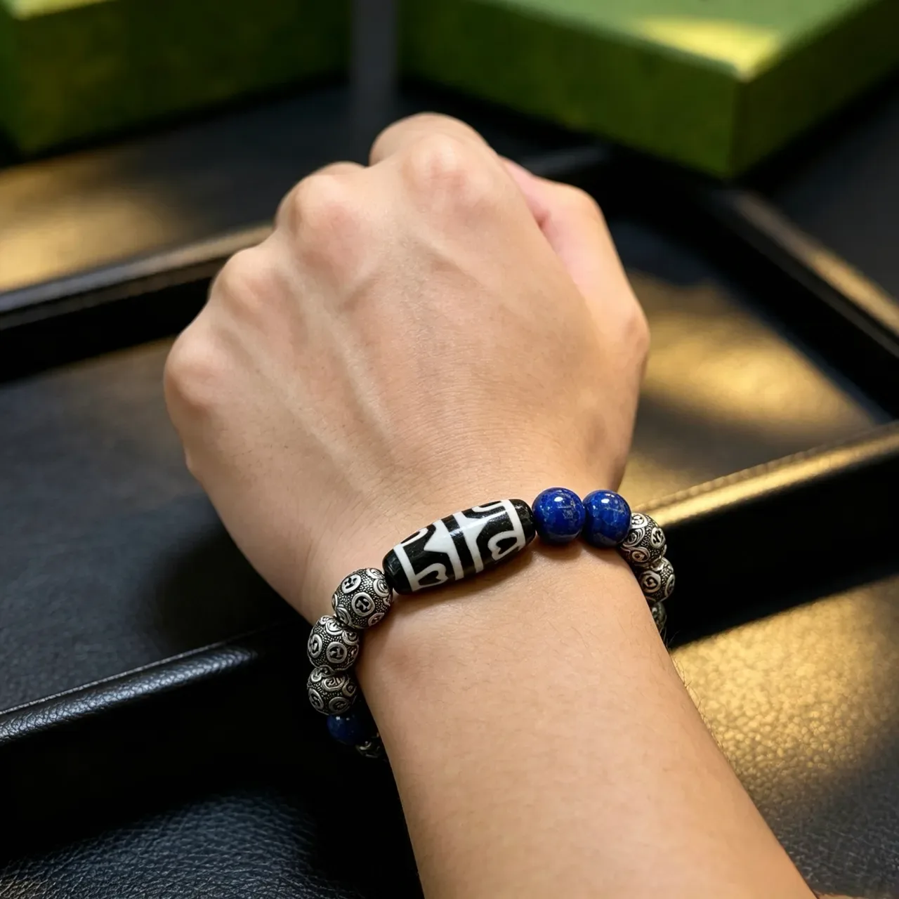 Handcrafted Silver-Tone Metal and Lapis Lazuli Beaded Bracelet 4